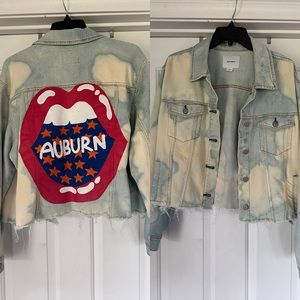 XL custom hand painted Auburn distressed blue Jean jacket! NWOT! Never worn.